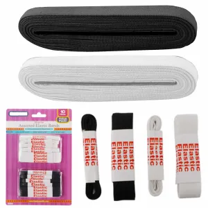 10 Assorted White Black Sewing Elastic Bands Stretchy Waistband Knitted Stretch
