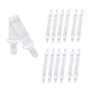 12 Pc Bed Sheet Grippers Set Cover Holders Metal Clasp Straps Clips Fasterners
