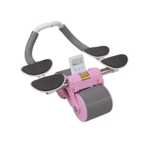 Automatic Rebound Two-Wheel Four-Elbow Support Ab Training Roller Zr-818 -Pink