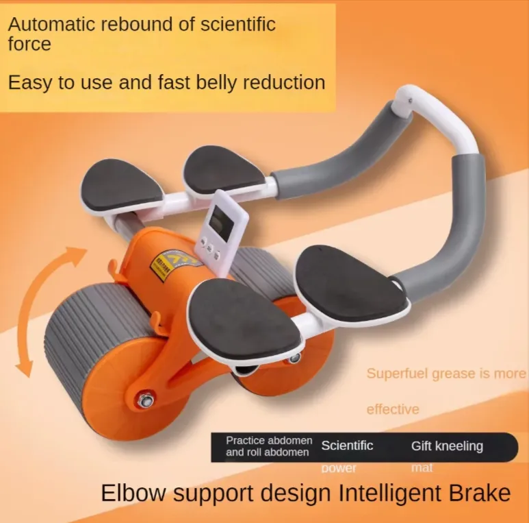 Automatic Rebound Two-Wheel Four-Elbow Support Ab Training Roller Zr-818 -Pink