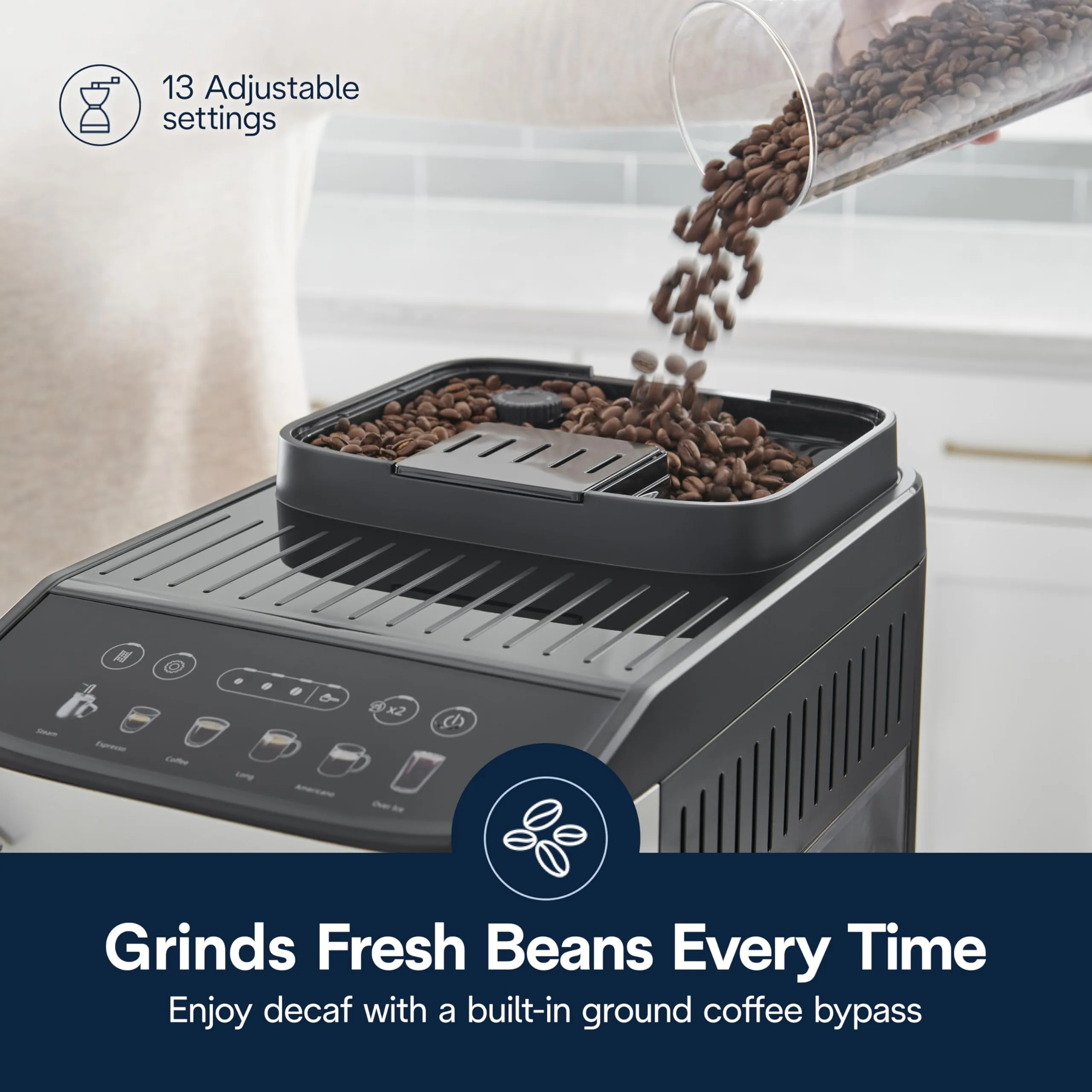 De'Longhi Magnifica Evo Automatic Espresso & Coffee Machine with Manual Milk Frother for Latte, Cappuccino, Iced Coffee, Built-in Grinder, ECAM29043SB