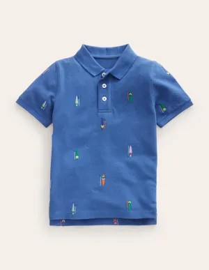 Embroidered Piqué Polo Shirt-Blue Paddle Boards