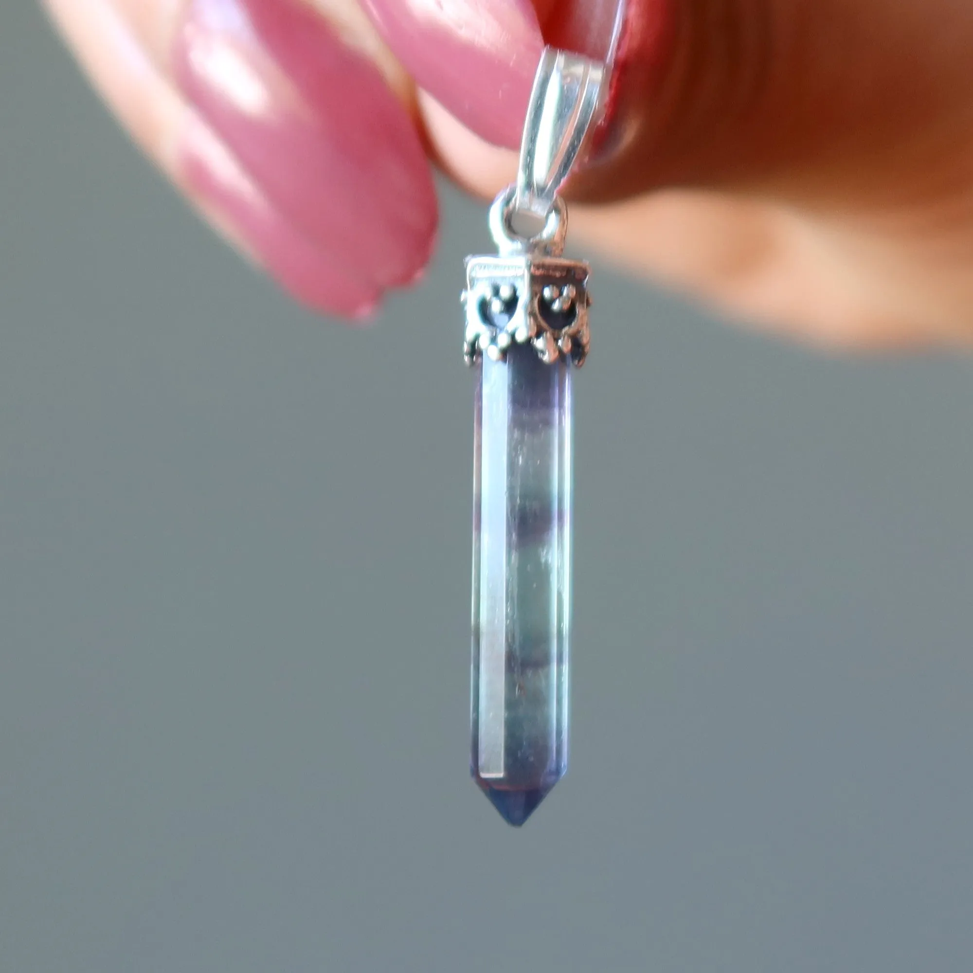 Fluorite Pendant Success Sword Rainbow Stone