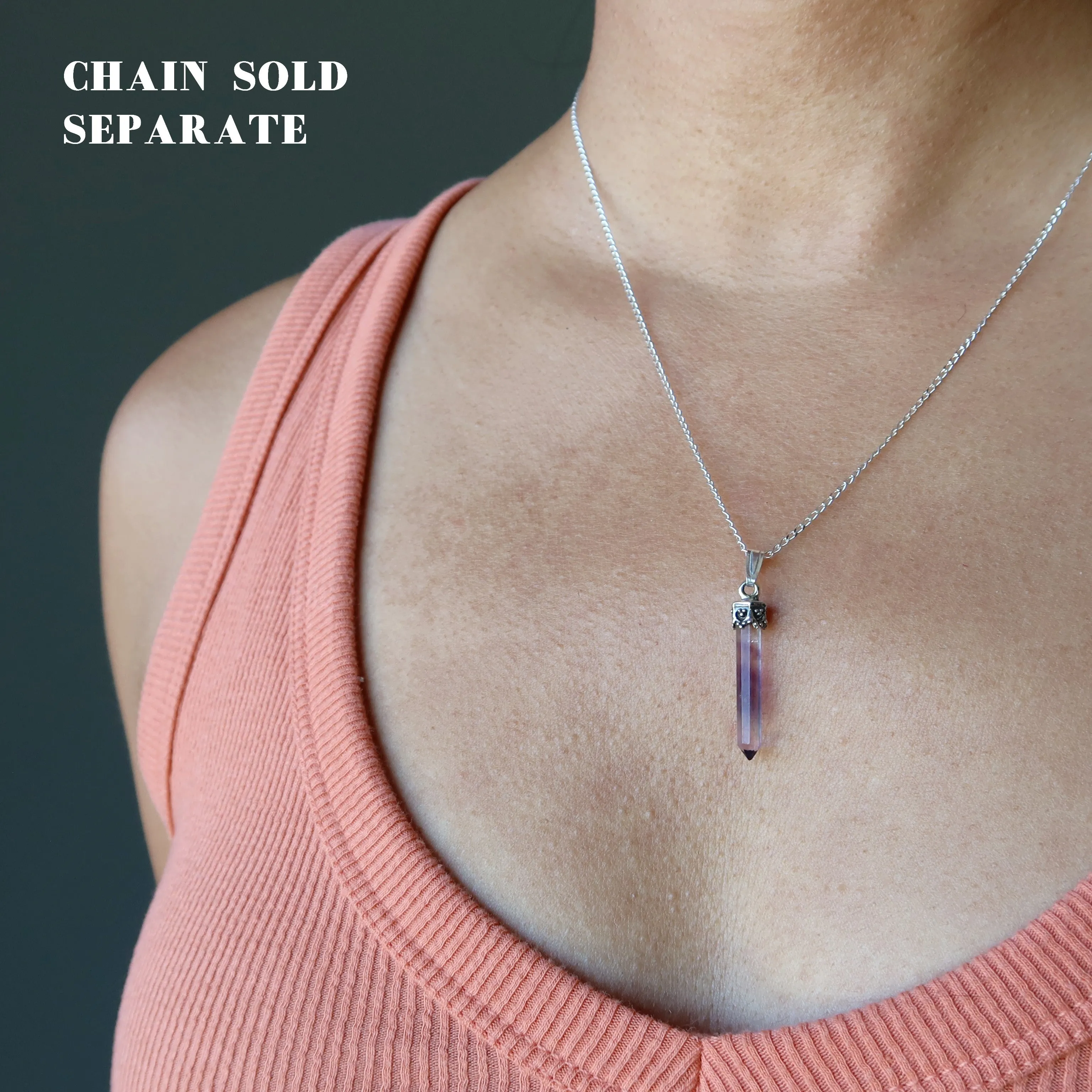 Fluorite Pendant Success Sword Rainbow Stone