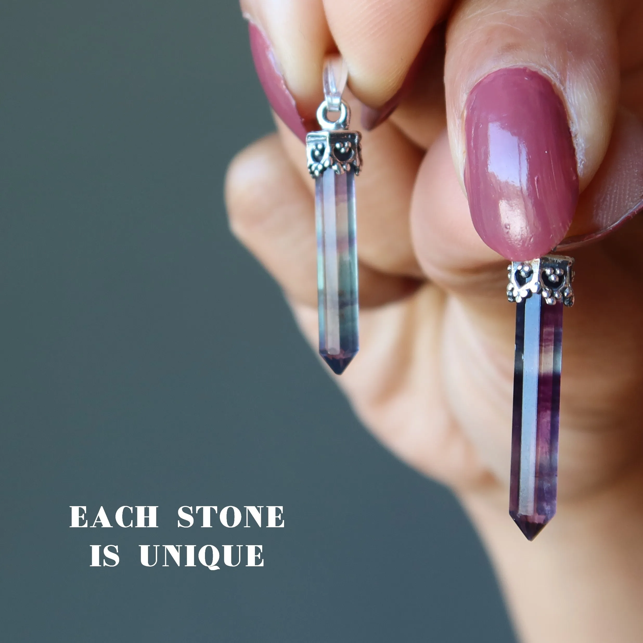 Fluorite Pendant Success Sword Rainbow Stone