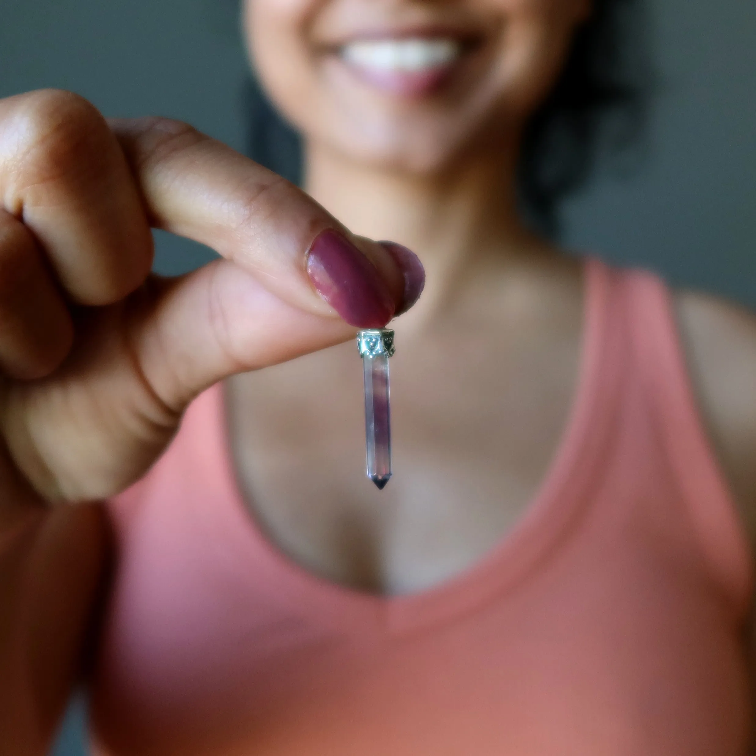 Fluorite Pendant Success Sword Rainbow Stone