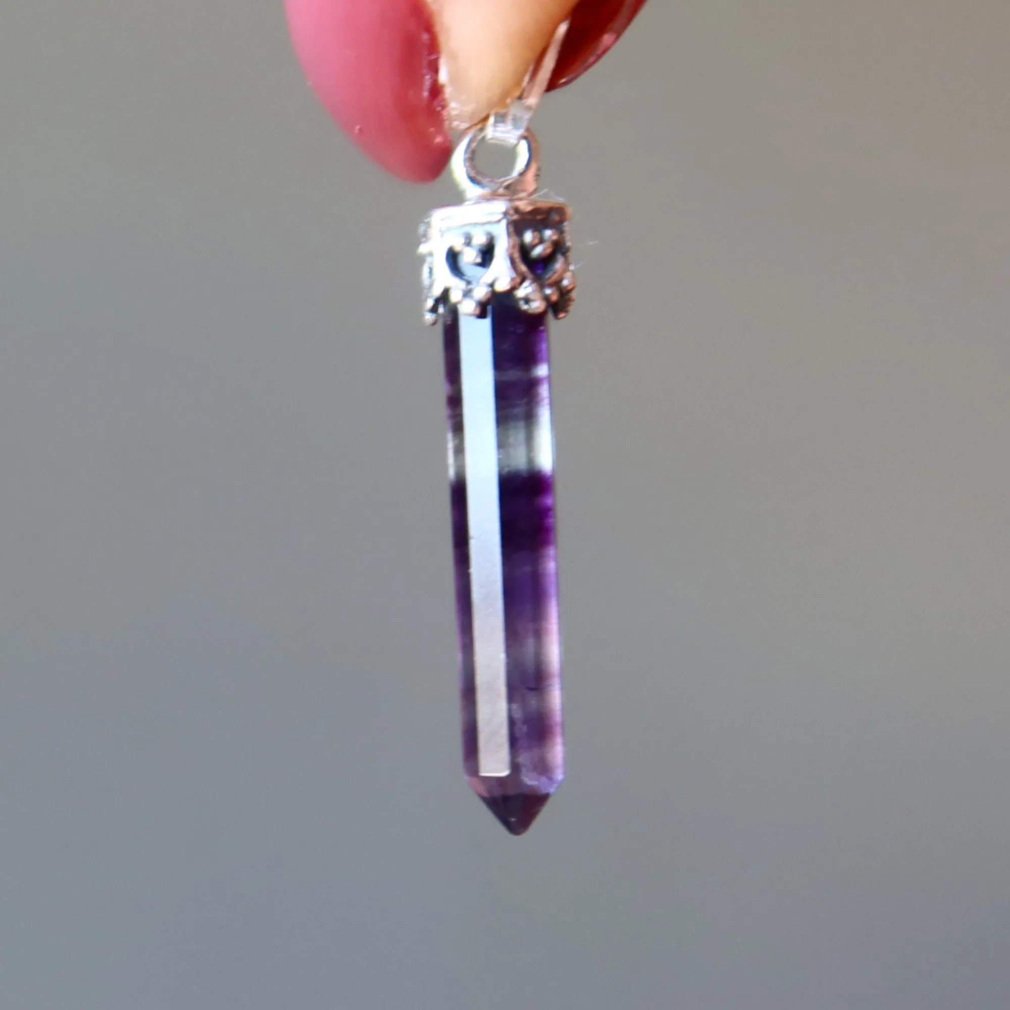 Fluorite Pendant Success Sword Rainbow Stone