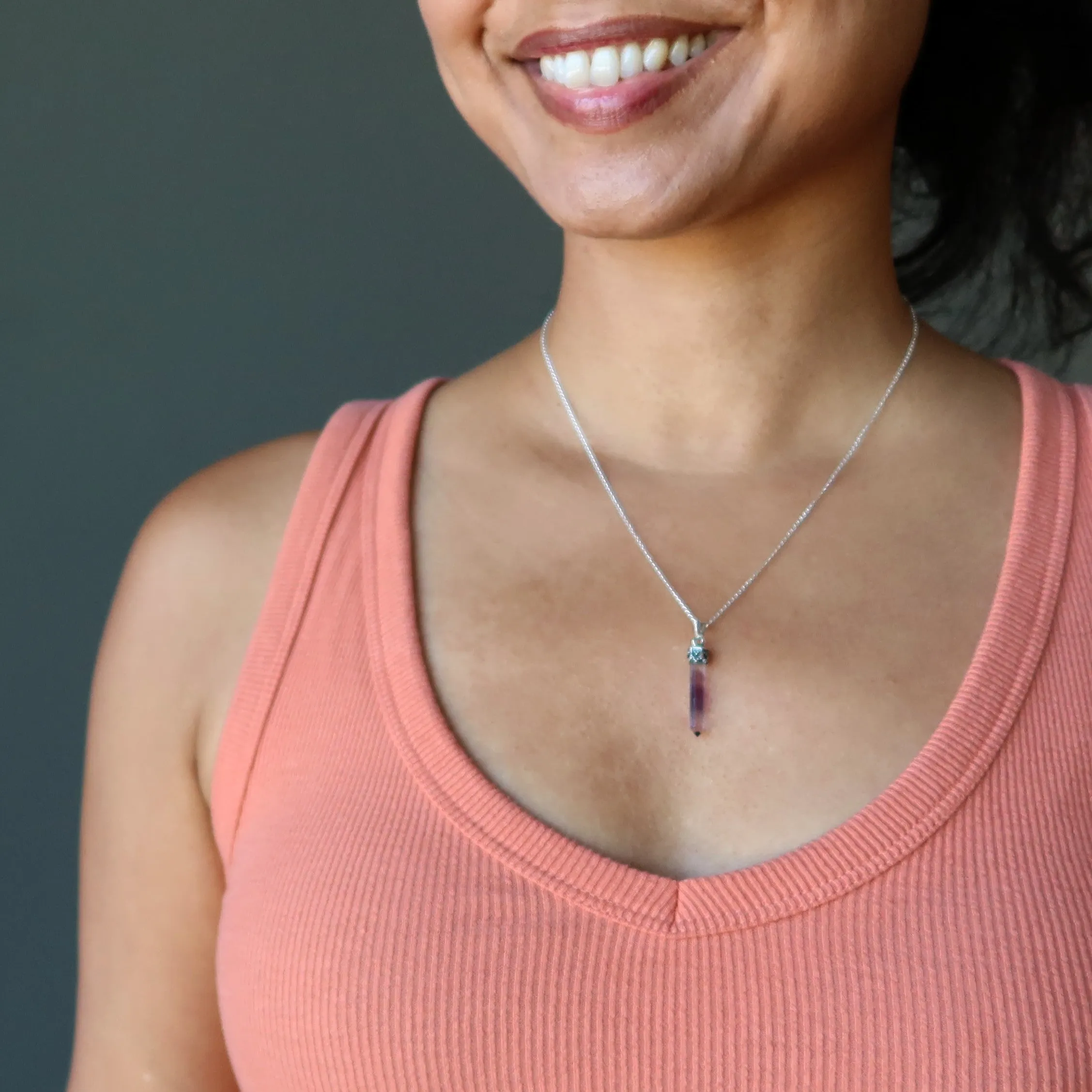 Fluorite Pendant Success Sword Rainbow Stone