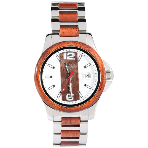 Koa Wood Stainless Steel Mechanical Watch with Center Koa Wood Dial (L)