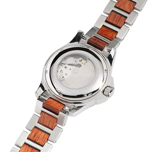 Koa Wood Stainless Steel Mechanical Watch with Center Koa Wood Dial (L)