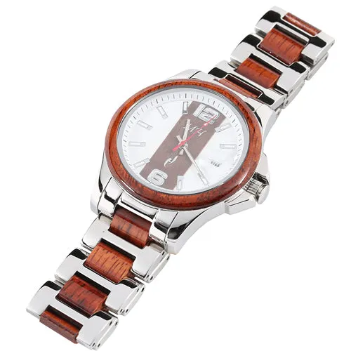 Koa Wood Stainless Steel Mechanical Watch with Center Koa Wood Dial (L)