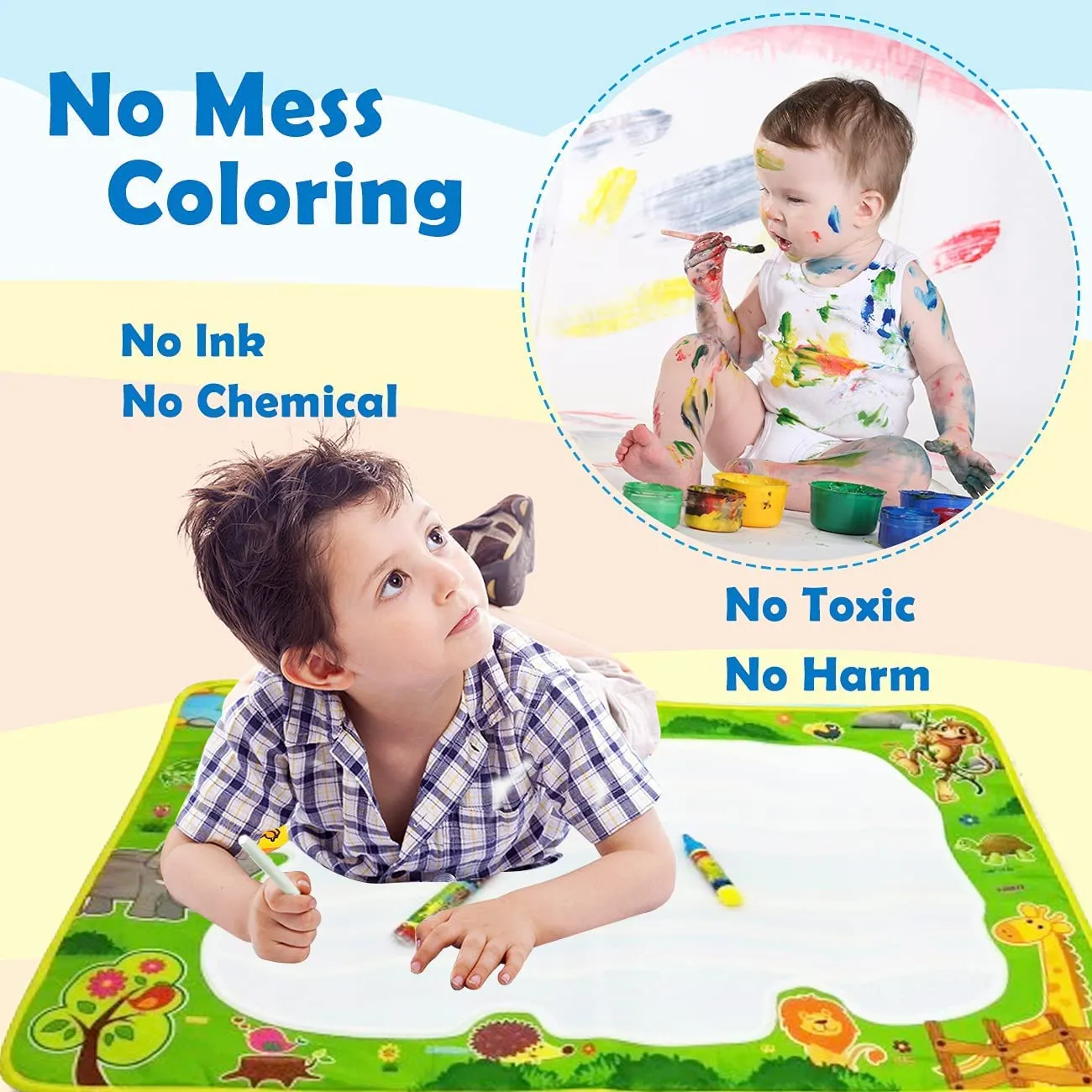 Party Propz Water Doodle Mat for Kids - Combo of 3 Pcs, Reusable Gift for Kids Age 3 to 7 | Mess Free Water Drawing Mat for Toddlers | Learning and Educational Doodle Mat for Girls, Boys, Kids