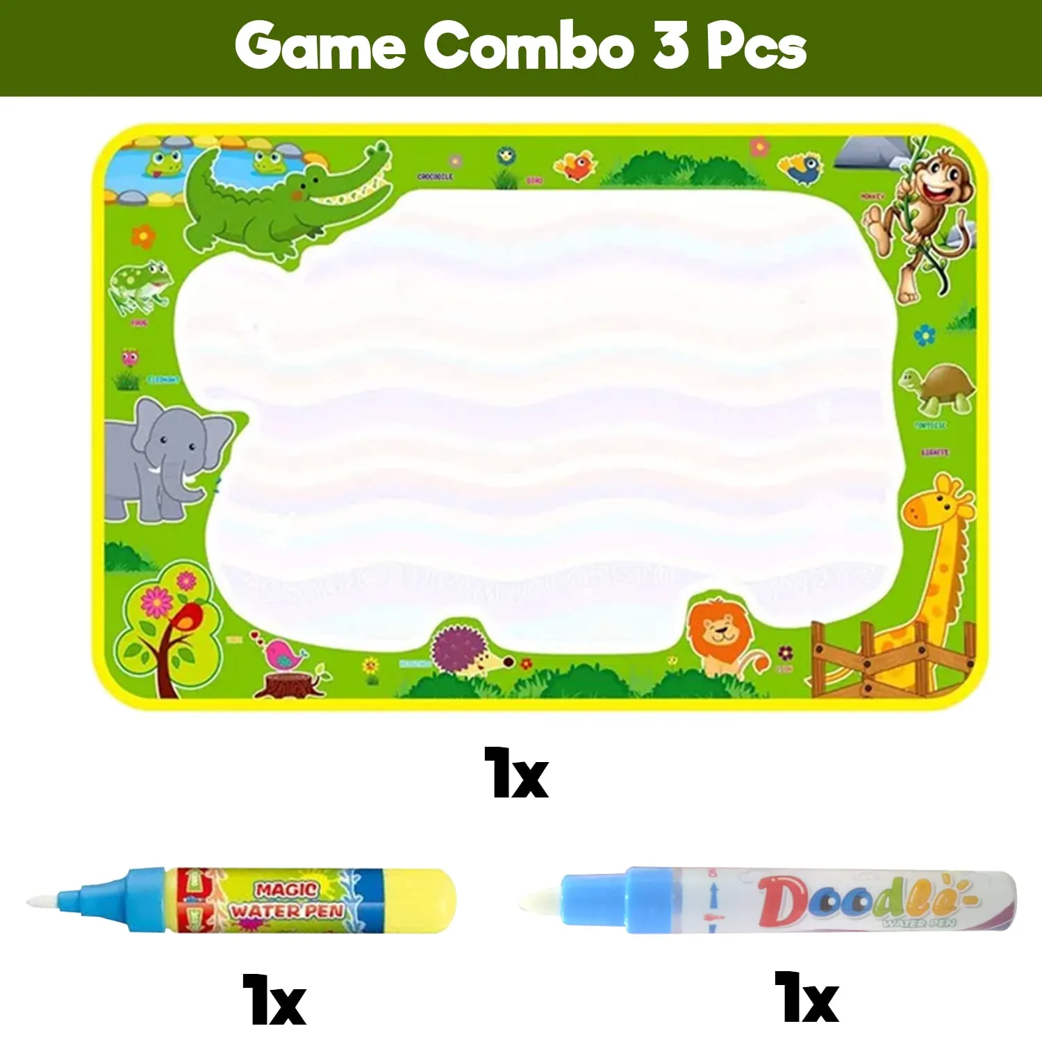 Party Propz Water Doodle Mat for Kids - Combo of 3 Pcs, Reusable Gift for Kids Age 3 to 7 | Mess Free Water Drawing Mat for Toddlers | Learning and Educational Doodle Mat for Girls, Boys, Kids