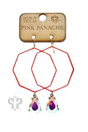 Pink Panache Neon Orange Octagon AB Rhinestone Earring