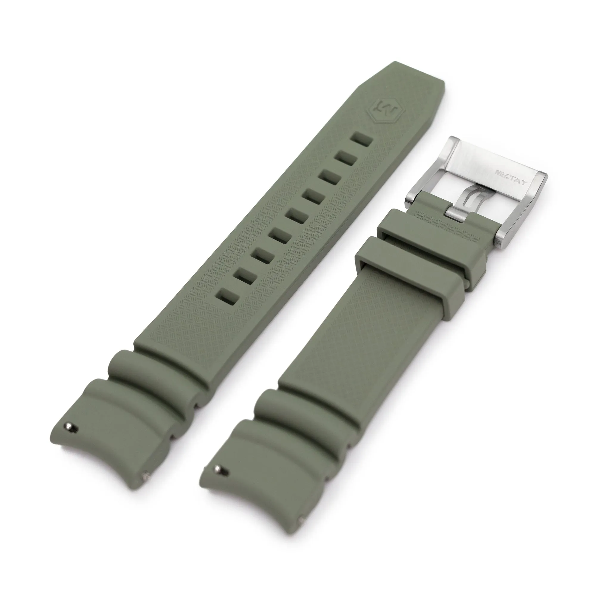 Q.R. Firewave Resilient Curved End FKM rubber Watch Strap, Ash Green 22mm