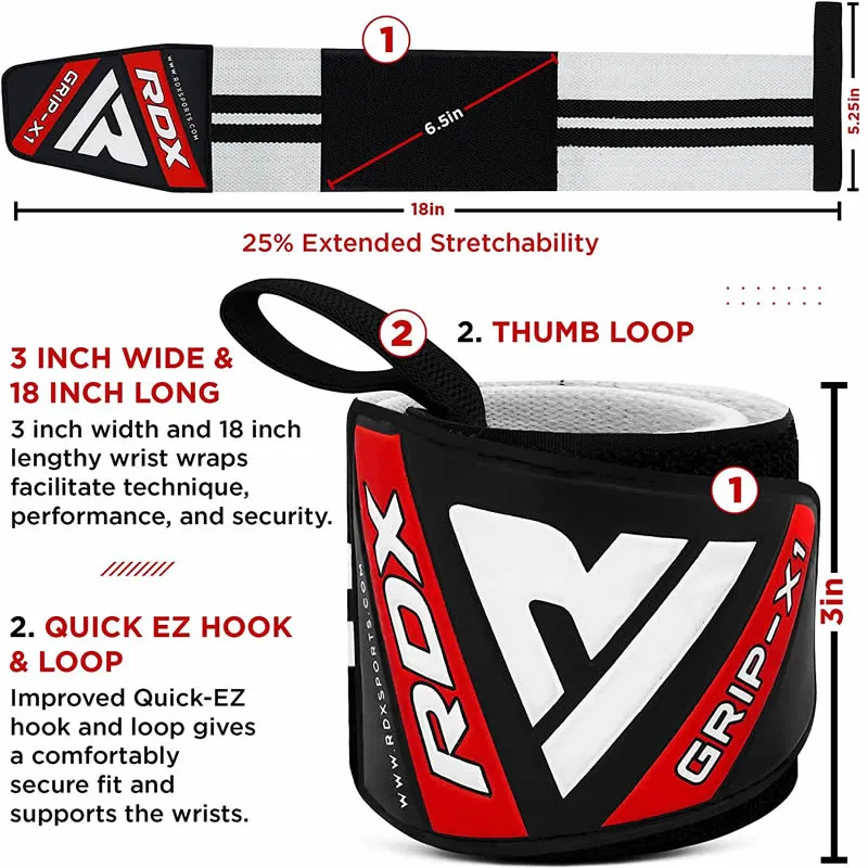 RDX W3 IPL USPA Approved Powerlifting Wrist Support Wraps with Thumb Loops OEKO-TEX Standard 100 certified