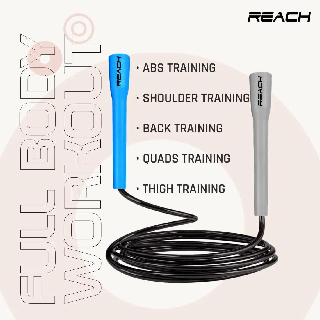 Reach Skipping Rope for Men, Women & Children | Jumping Rope for Exercise, Workout & Weight loss | Best for Home gym| Premium and tangle free Jumping rope (Blue)