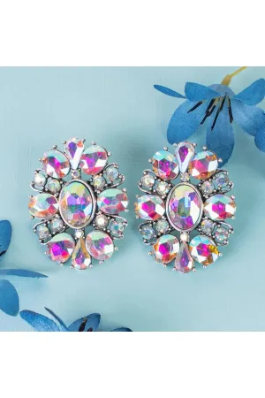 Shine Bright Like a Diamond with Silver AB Rhinestone Squash Blossom Earrings