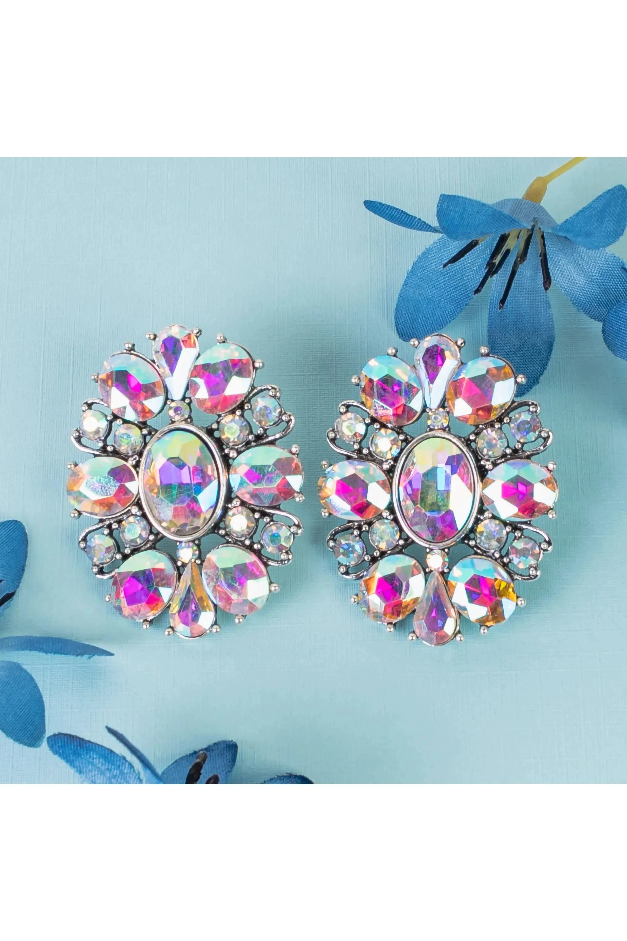 Shine Bright Like a Diamond with Silver AB Rhinestone Squash Blossom Earrings