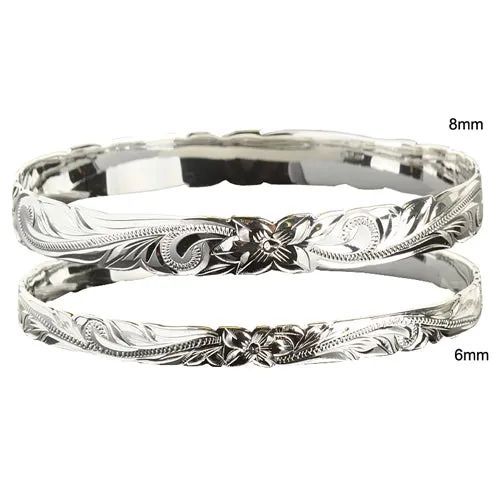 Sterling Silver Hawaiian Scroll Cut Out Edge Baby Bangle 6mm/8mm