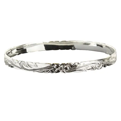 Sterling Silver Hawaiian Scroll Cut Out Edge Baby Bangle 6mm/8mm
