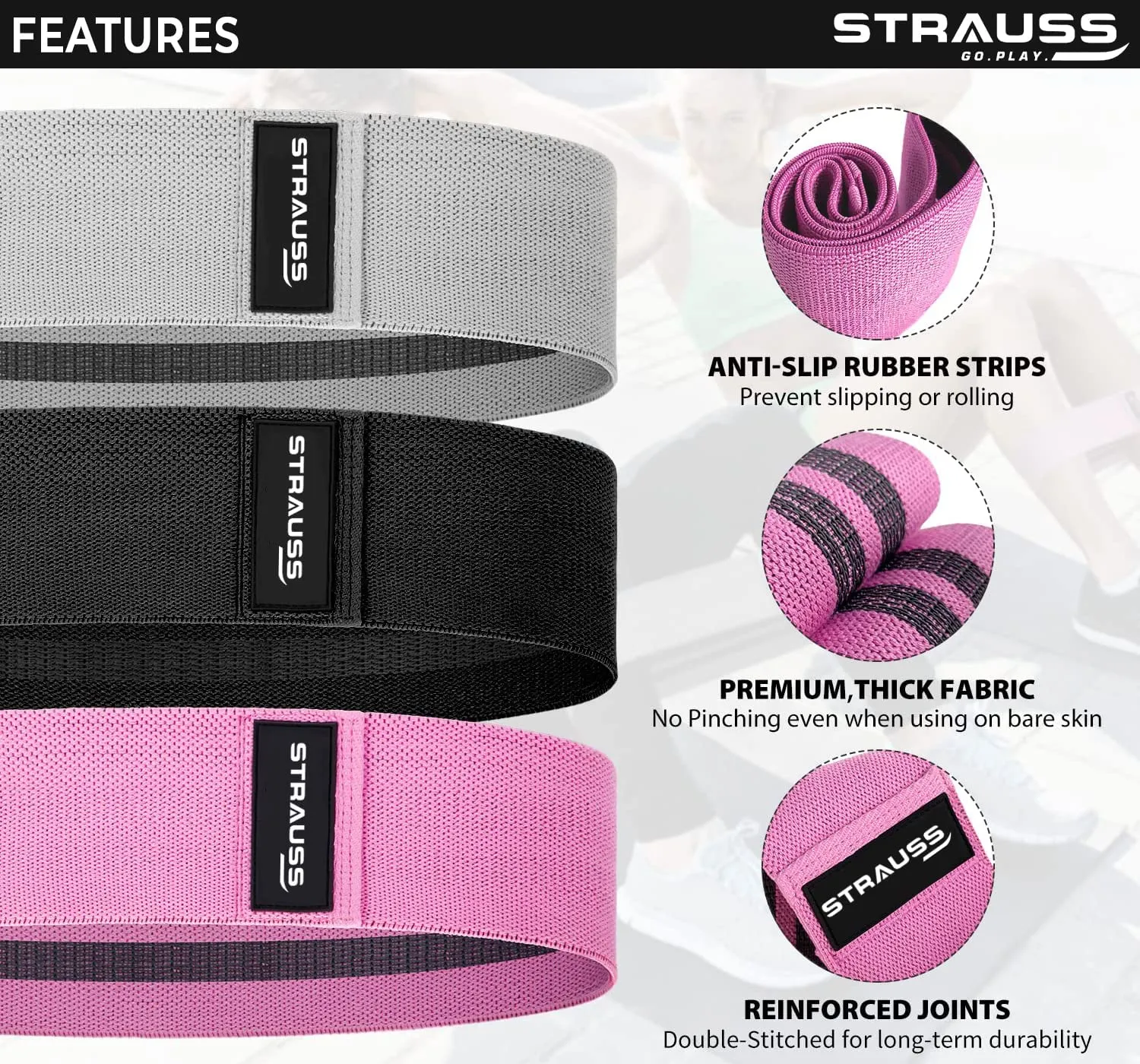 Strauss Fabric Resistance Bands | Resistance Loop Bands for Exercise, and Workout | Ideal for Stretching, Chin Ups, Physical Therapy & Home Exercise for Men & Women (Pink)