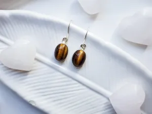 Tiger Eye Oval Drop Sterling Earrings